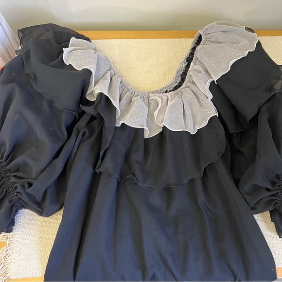 Vintage 80s Black and Silver Ruffle Cotton Gauze Mini Dress - Picture 16 of 16